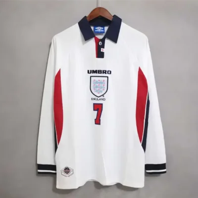1998 England World Cup Home Retro Jersey Long Sleeve #7 BACKHAM #20 OWEN - Image 2