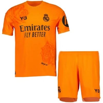 Y3 Real Madrid  24-25 Kids Kits Orange Children Sets Football Jersey