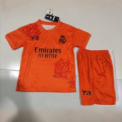 Y3 Real Madrid  24-25 Kids Kits Orange Children Sets Football Jersey - Image 7