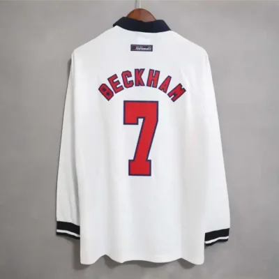 1998 England World Cup Home Retro Jersey Long Sleeve #7 BACKHAM #20 OWEN - Image 3