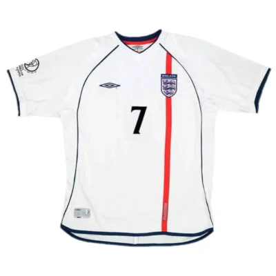 England  World Cup 2002 Retro Soccer Jersey Home - Image 4