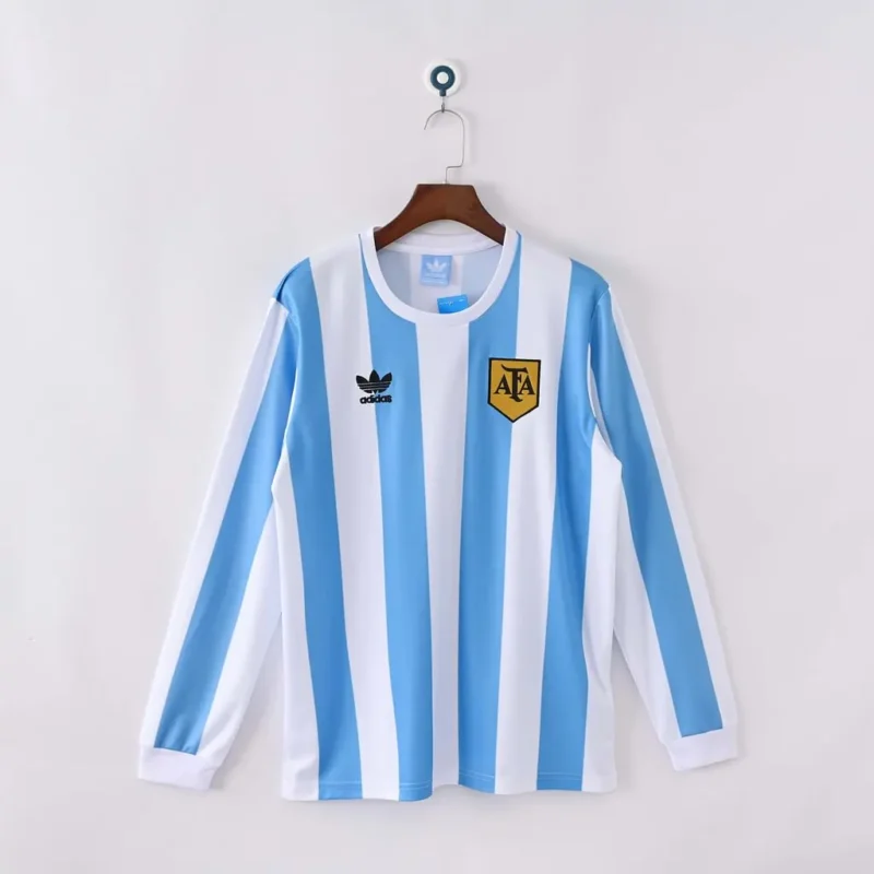 1178e547c1327186fb200d869b0cdd86 1987 Retro Long Sleeve Argentina Home jersey - Image 1