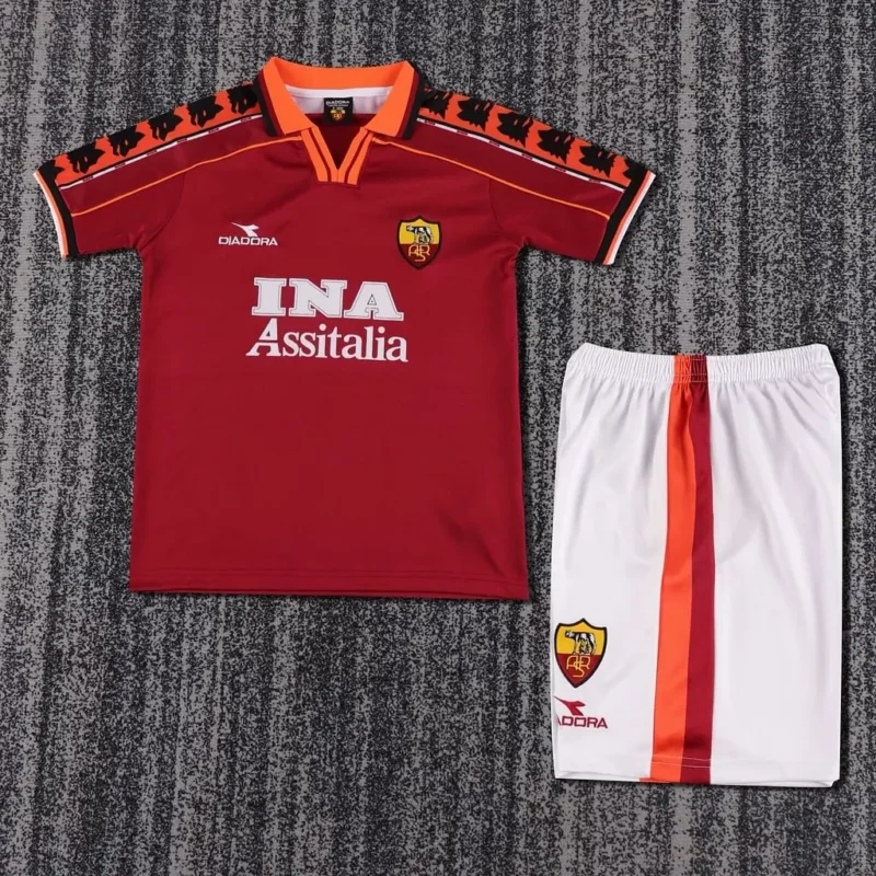 16611cd68b18ee254960e3020a39c818 1998/1999 Retro AS Roma Home kids kit jersey - Image 1