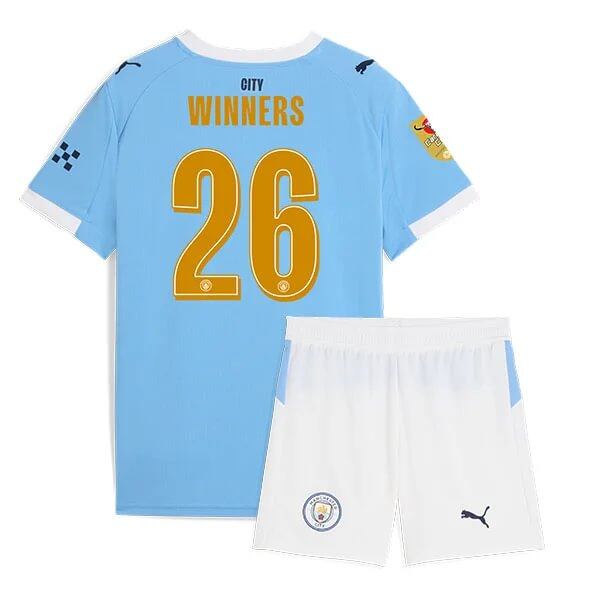 2fbbe1e4ee94d080d10a66717e7f94bc 2025/2026 Manchester City Carabao Cup Champions Kids kit Jersey - Image 1