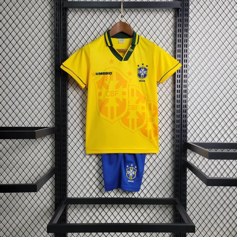 3a8d3fab02e578ef0ef75ddfc2f70663 1994 Retro Brazil Home kids kit jersey - Image 1