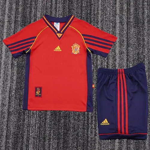 47781f28d4a0528a5bc14040fb92202e 1998 Retro Spain Home kids kit jersey - Image 1