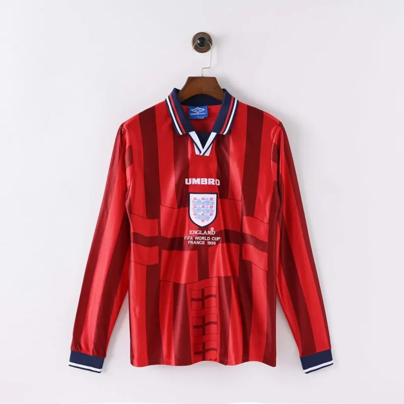 9991b2bf7f58556cb187ffc0adf411e3 1998 Retro Long Sleeve England Away jersey - Image 1
