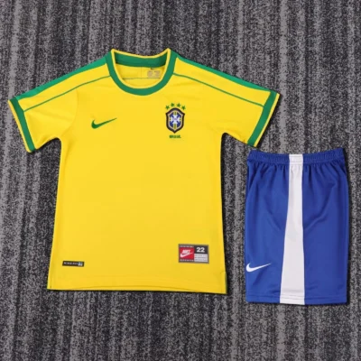 1998 Retro Brazil Home kids kit jersey
