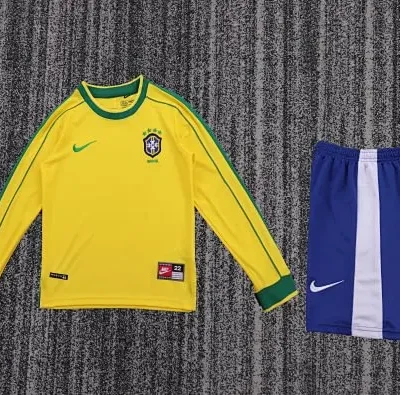 1998 Retro Long Sleeve Brazil Home kids kit jersey