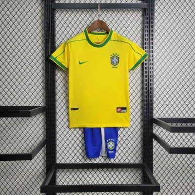 1998 Retro Brazil Home kids kit jersey