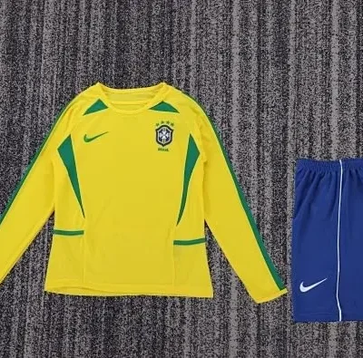 2002 Retro Long Sleeve Brazil Home kids kit jersey