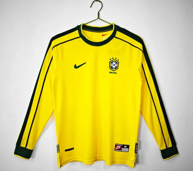 f50730e3d76b048f3cebc60fdc346819 1998 Retro Long Sleeve Brazil Home jersey - Image 1