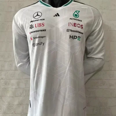 2026 Mercedes Benz White Round Collar LS Formula One Racing Jersey